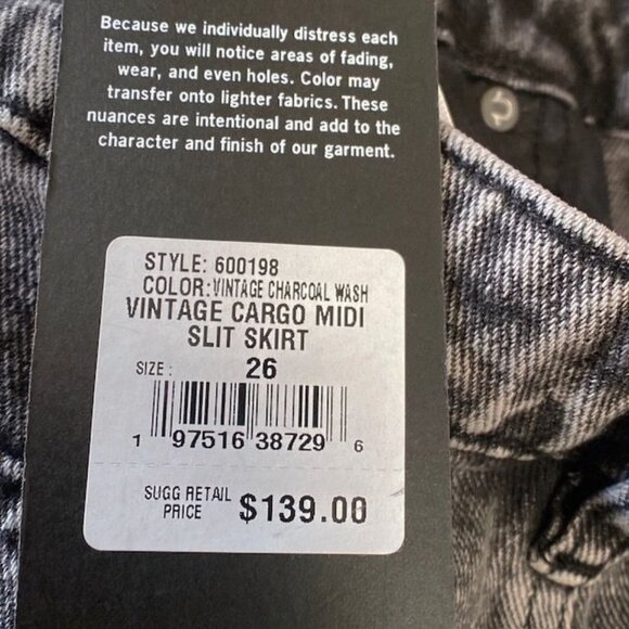 NWT True Religion Vintage Cargo Midi Slit Skirt Vintage Charcoal, Size 26 - Picture 5 of 12